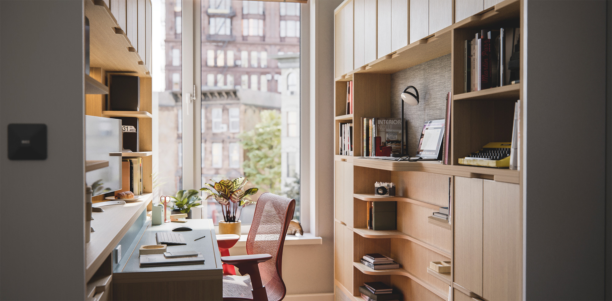 Photo of the pocket office opened, inside an apartment